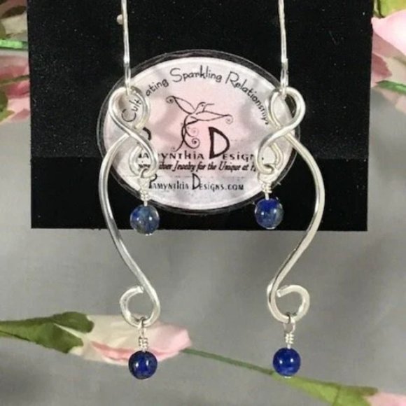 Pamynthia Designs Jewelry - Lapis Lazuli Sterling Silver Dangle Earrings- Lapis Lazuli Earrings Style #1